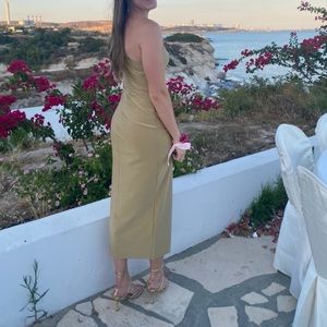 Gold midi bridesmaid dress